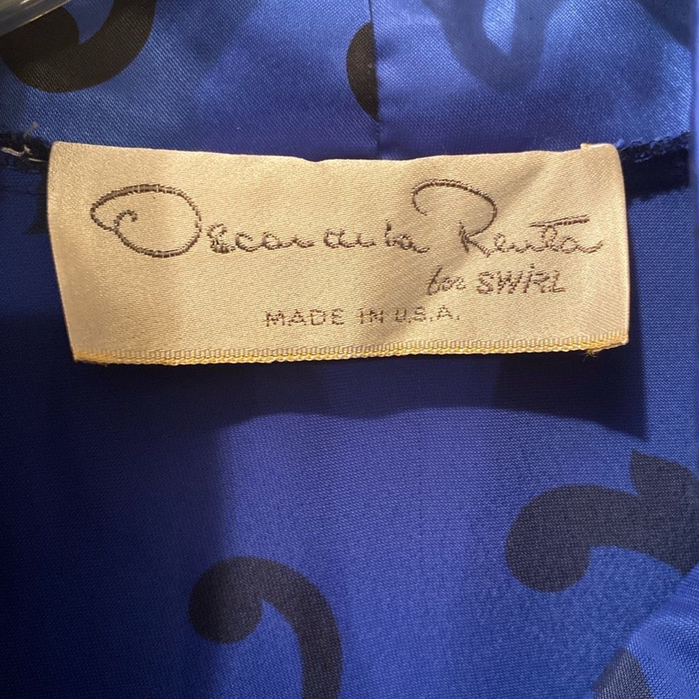Vintage Oscar de la Renta for Swirl Royal Blue Black Cowl Neck Kaftan - Picture 2 of 9